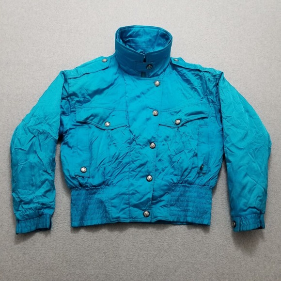 Vintage CB Sports Jacket Womens Medium Blue Full Zip Snap Pockets - Picture 1 of 16